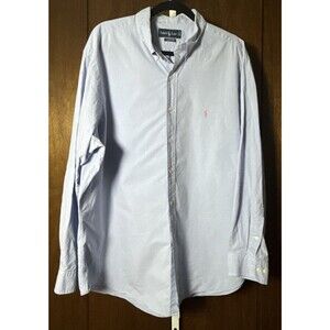 Ralph Lauren Dress Shirt Mens 18/34/35 Blue Micro Check Pink Pony Classic Fit